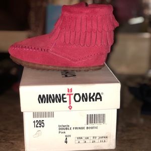 Infants Double Fringe Bootie - Pink Minnetonka